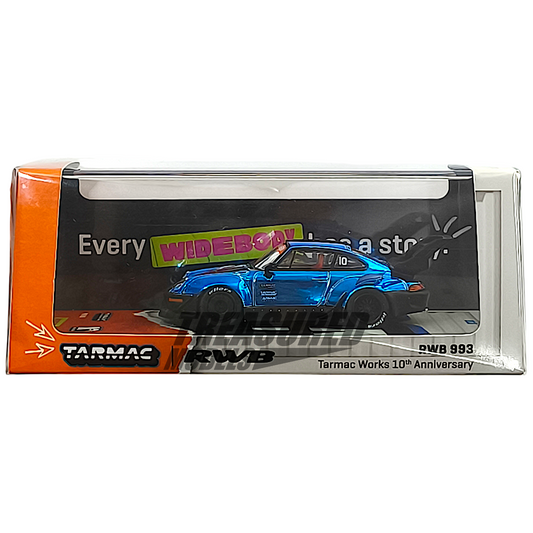 Tarmac Works Porsche RWB 993 Chrome Blue 10th Anniversary Dinner Car 1/64 Diecast