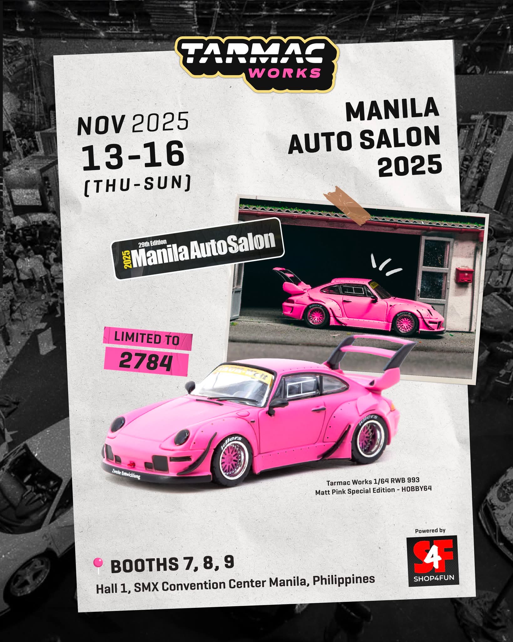 Tarmac Works Porsche RWB 993 Matt Pink Special Edition Philippines Diecast Expo PDX2025 1/64 Diecast