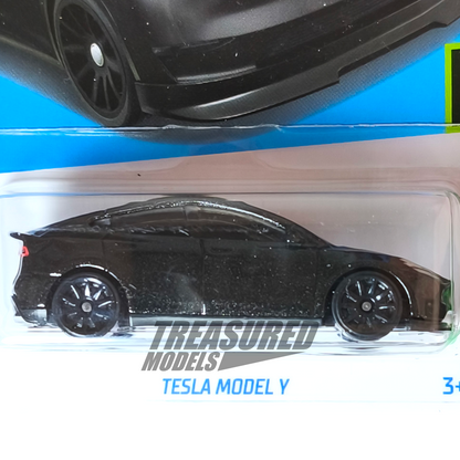 Hot Wheels Tesla Model Y Solid Black 2024 Main Line HW Green Speed 1/64 Die Cast