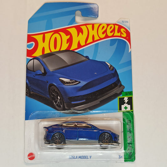 Tesla Model Y Deep Blue Metallic 2024 HW Green Speed 1/64 Diecast