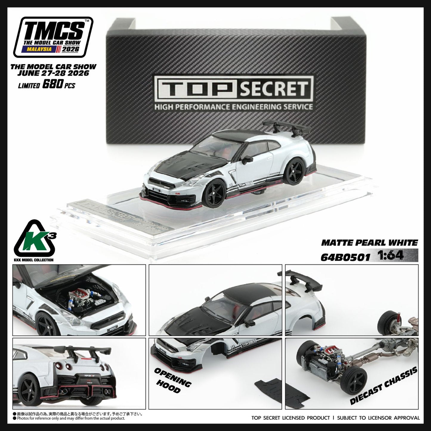 BM Creations Top Secret 35GT-R Matte Pearl White TMCS 2026 1/64 Diecast