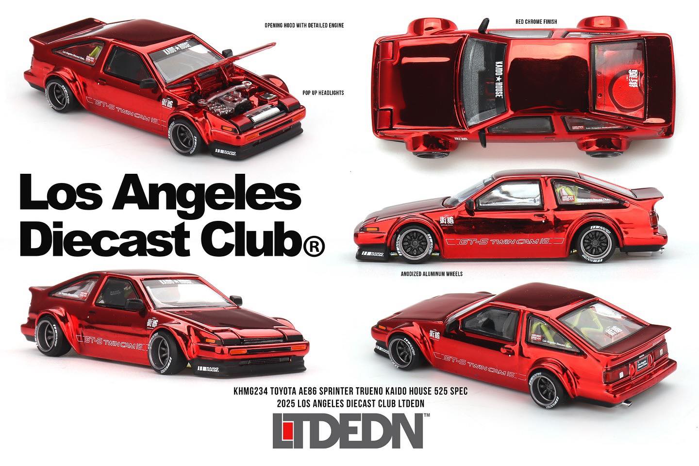 Kaido House Toyota AE86 Sprinter Trueno Kaido House 525 Spec Los Angeles Diecast Club LTDEDN KHMG234 1/64 Diecast