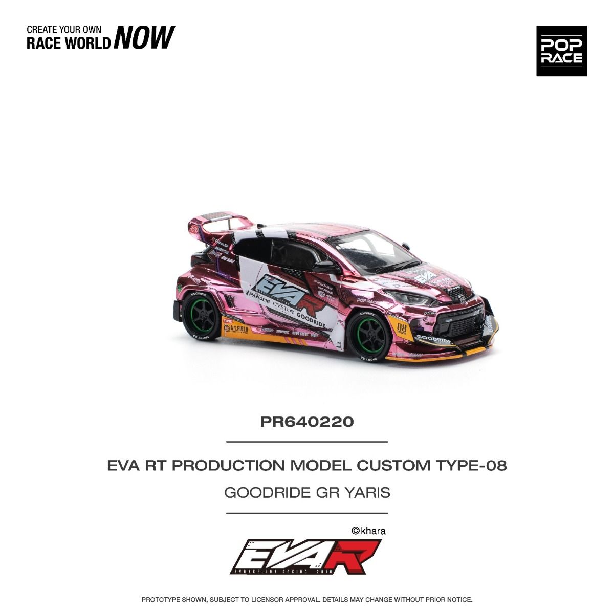 Pop Race Toyota EVA RT Production Model Custom TYPE-08 GOODRIDE GR YARIS PR640220 1/64 Diecast