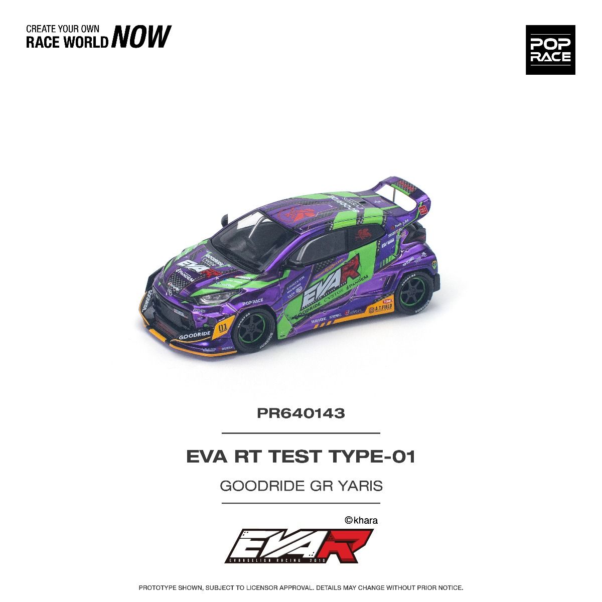 Pop Race Toyota EVA RT Test Type-01 Goodride GR Yaris PR640143 1/64 Die Cast