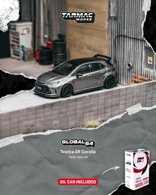 Tarmac Works Toyota GR Corolla Grey (Oil Can Included) T64G-066-GY 1/64 Diecast