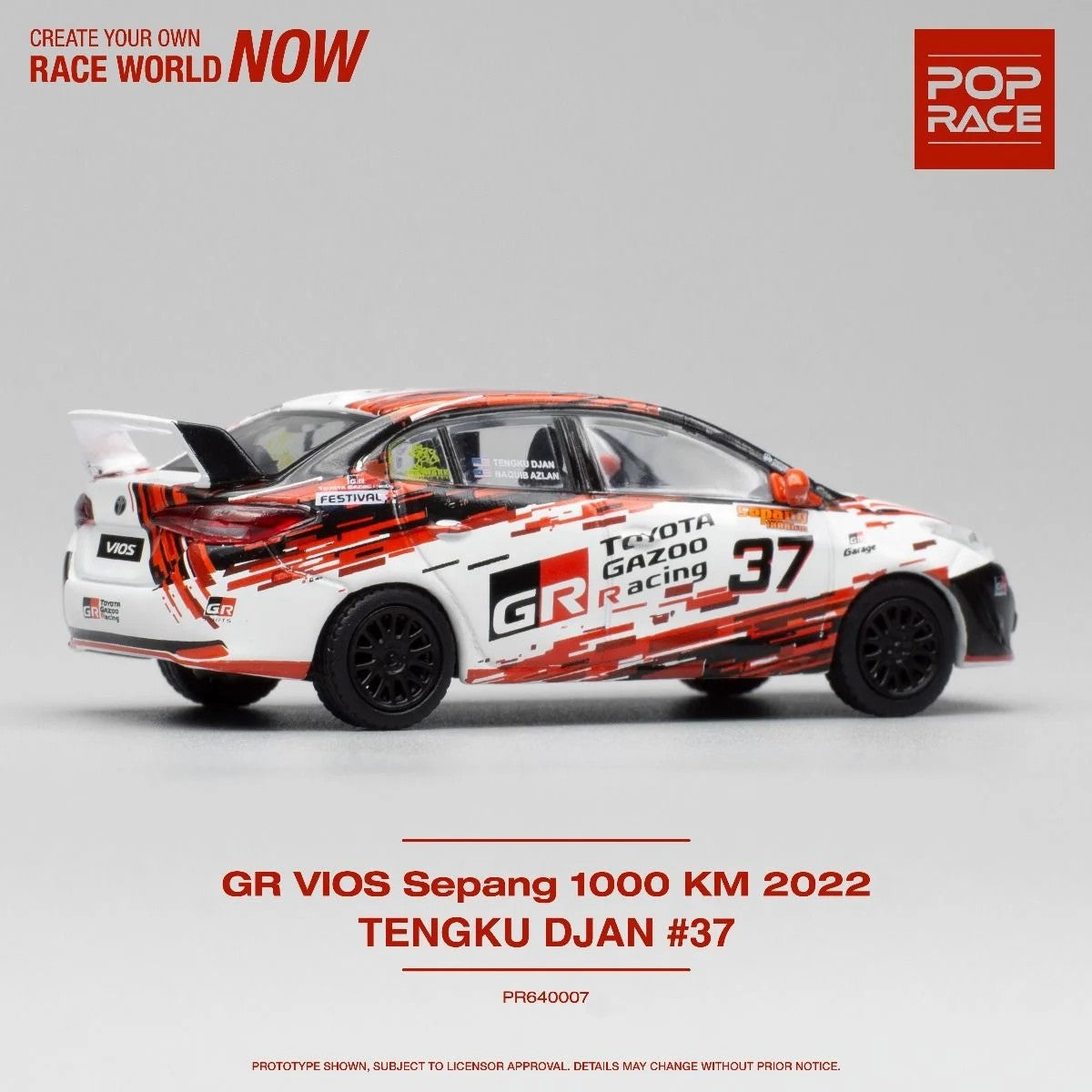 Pop Race Toyota Gazoo Racing Vios MTC 2022 Sepang 1000 Km Champion PR64007 1/64 Diecast