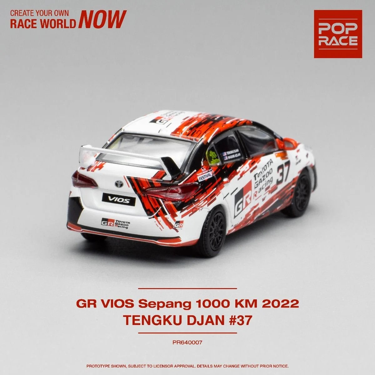 Pop Race Toyota Gazoo Racing Vios MTC 2022 Sepang 1000 Km Champion PR64007 1/64 Diecast