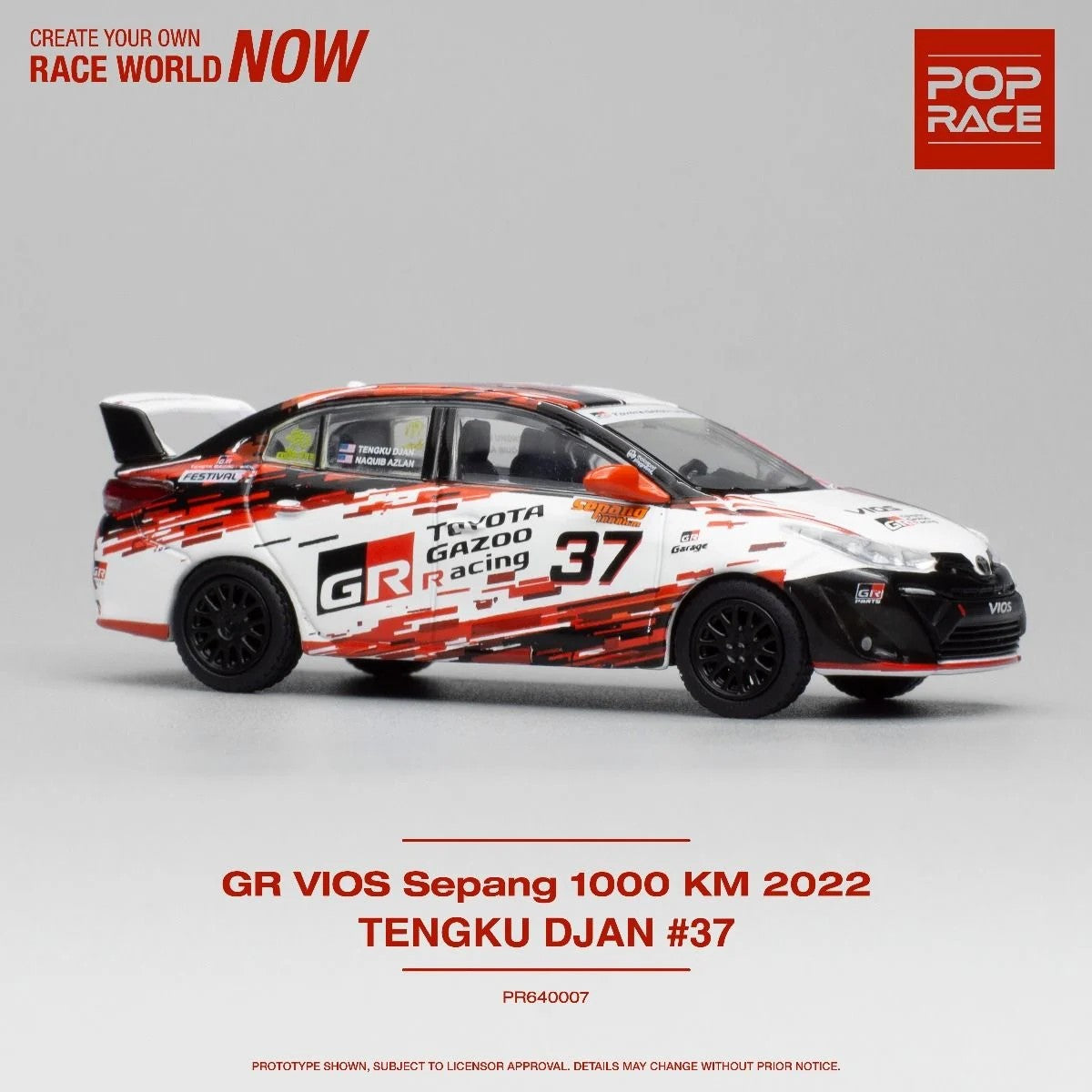 Pop Race Toyota Gazoo Racing Vios MTC 2022 Sepang 1000 Km Champion PR64007 1/64 Diecast