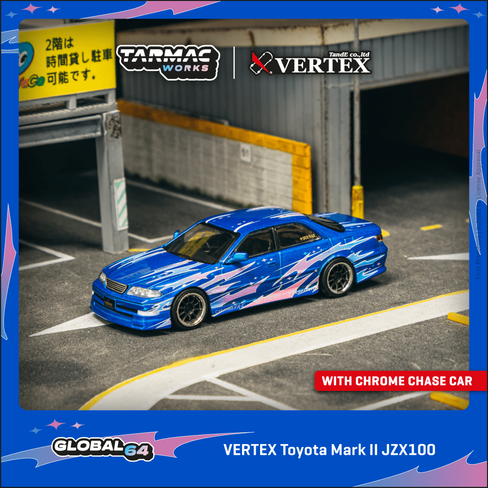 Tarmac Works Toyota Mark II JZX100 Vertex Blue Metallic T64G-024-BL 1/64 Diecast