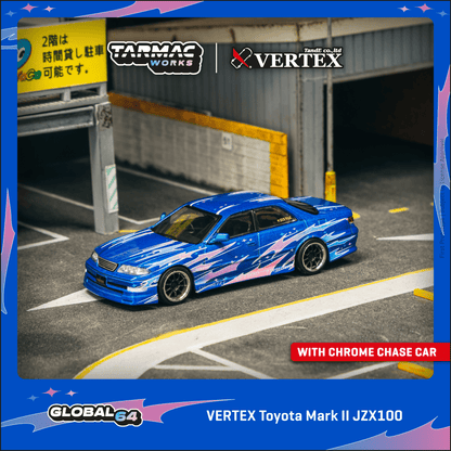 Tarmac Works Toyota Mark II JZX100 Vertex Blue Metallic T64G-024-BL 1/64 Diecast