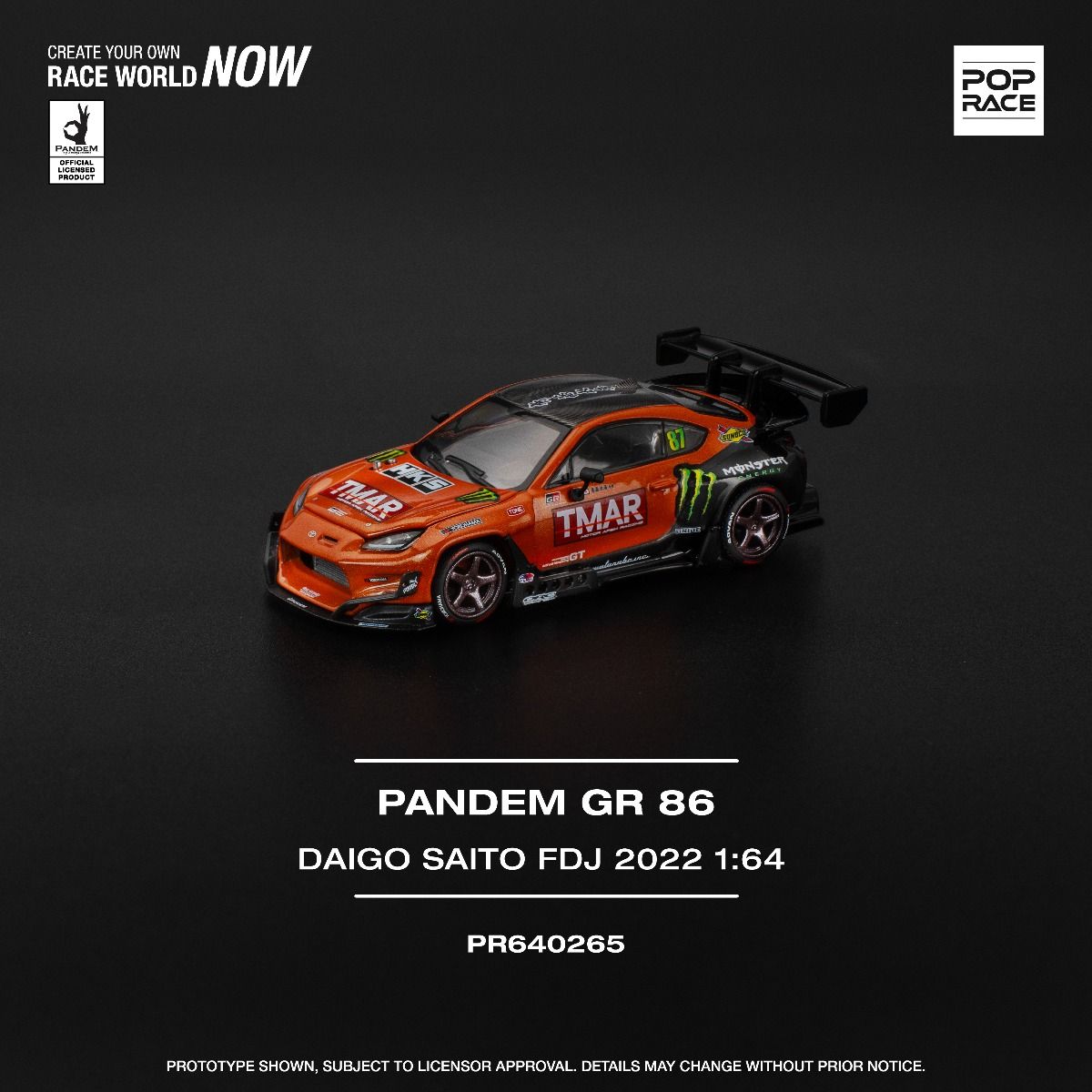 Pop Race Toyota Pandem GR86 Daigo Saito Formula Drift Japan 2022 PR640265 1/64 Diecast