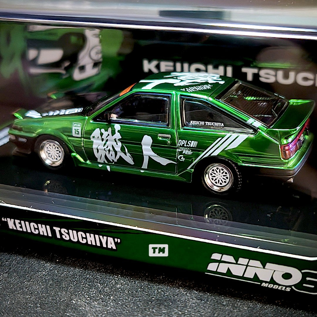 CHASE! INNO64 Toyota Sprinter Trueno AE86 KEIICHI TSUCHIYA Green Chrome IN64-AE86-KT 1/64 Diecast