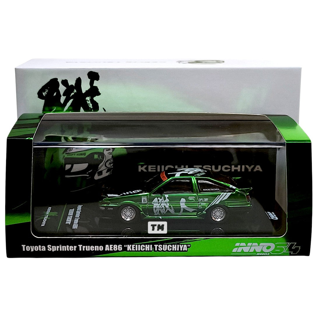 CHASE! INNO64 Toyota Sprinter Trueno AE86 KEIICHI TSUCHIYA Green Chrome IN64-AE86-KT 1/64 Diecast