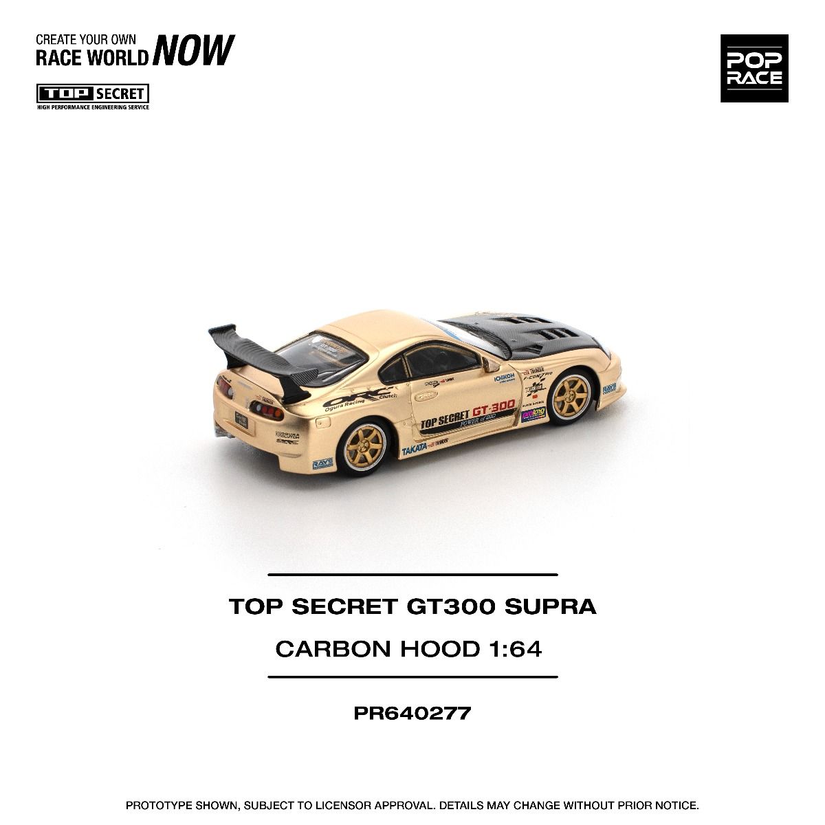 Pop Race Toyota Supra GT300 Top Secret Chrome Gold PR640277 1/64 Diecast