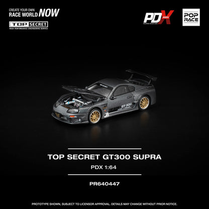 Pop Race Toyota Supra Top Secret GT300 Gray Gold PDX2025 PR640447 1/64 Diecast