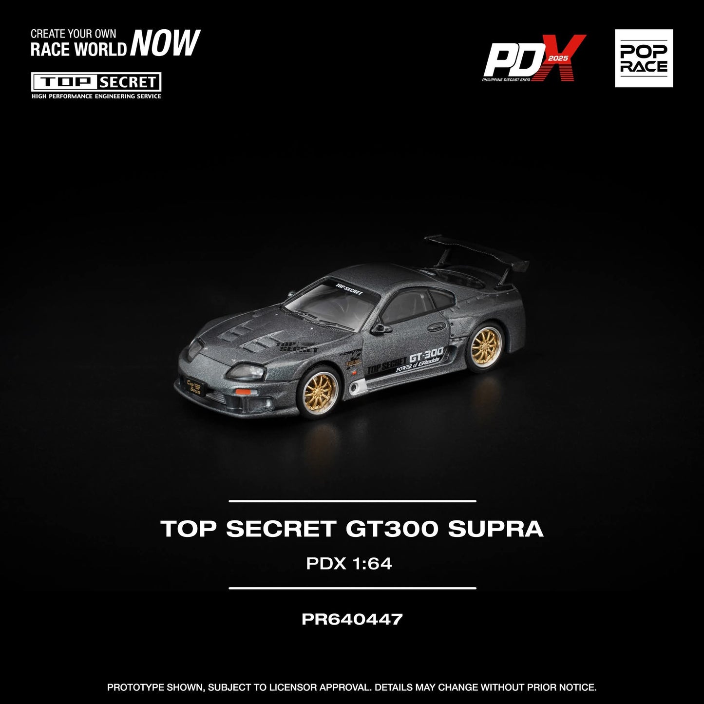 Pop Race Toyota Supra Top Secret GT300 Gray Gold PDX2025 PR640447 1/64 Diecast