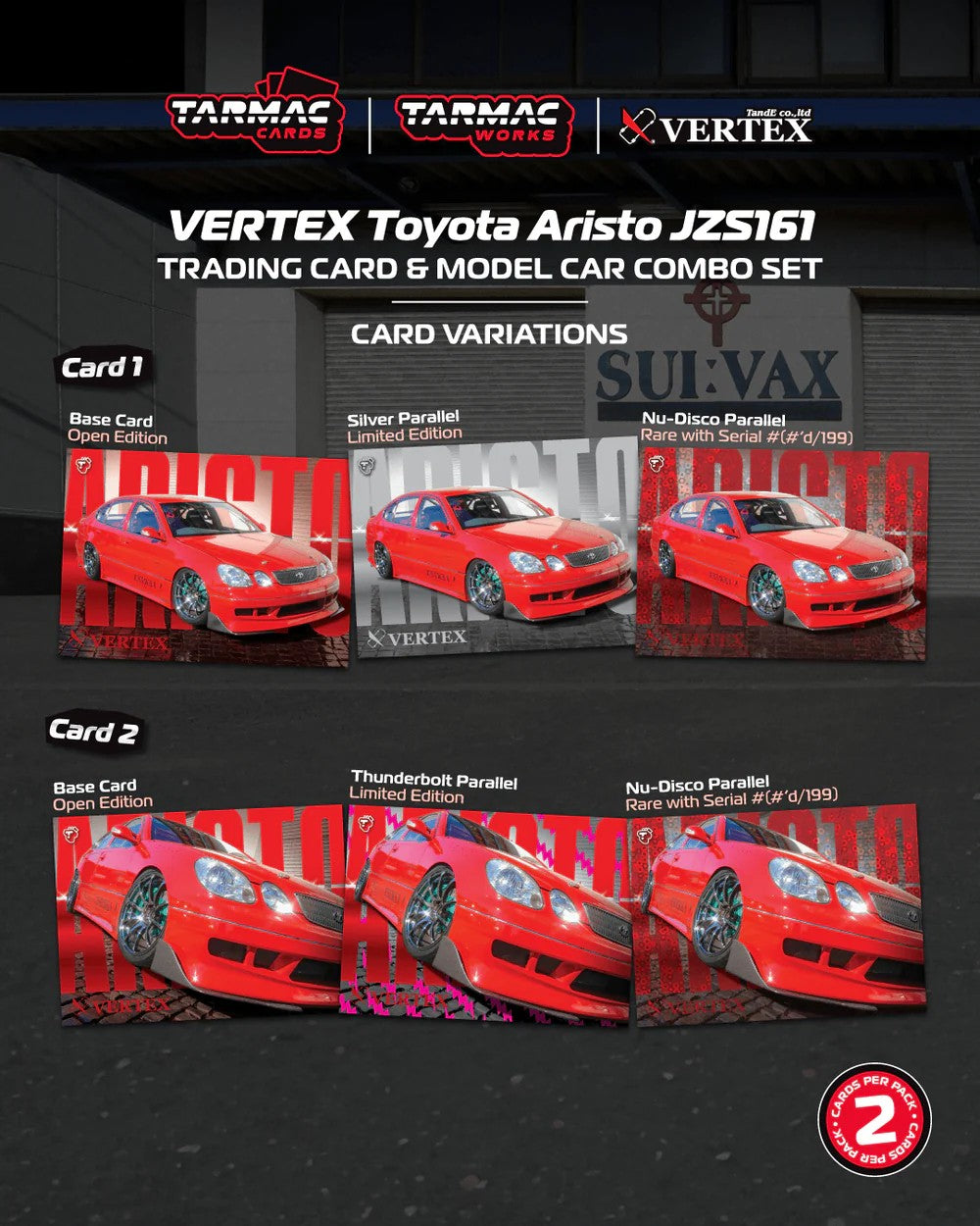 Tarmac Works VERTEX Toyota Aristo JZS161 Red with Tarmac Cards T64G-081-RE 1/64 Diecast