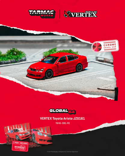 Tarmac Works VERTEX Toyota Aristo JZS161 Red with Tarmac Cards T64G-081-RE 1/64 Diecast
