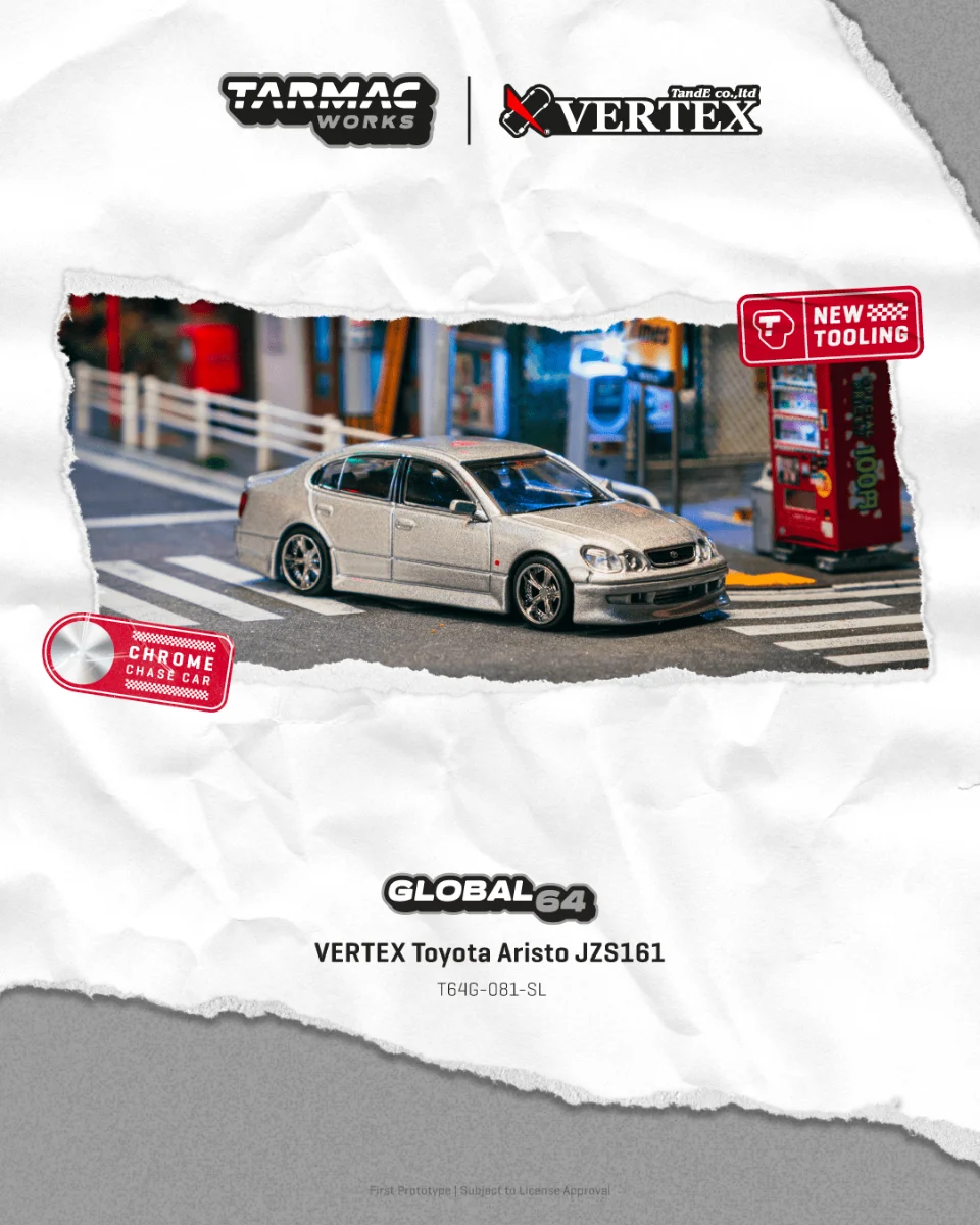 Tarmac Works VERTEX Toyota Aristo JZS161 Silver T64G-081-SL 1/64 Diecast