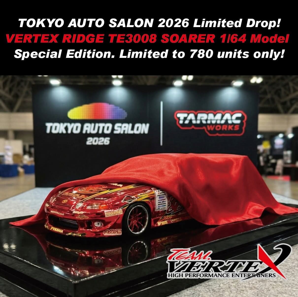 [TAS2026] Tarmac Works Vertex Ridge TE3006 Soarer Chrome Red TAS 2026 1/64 Diecast
