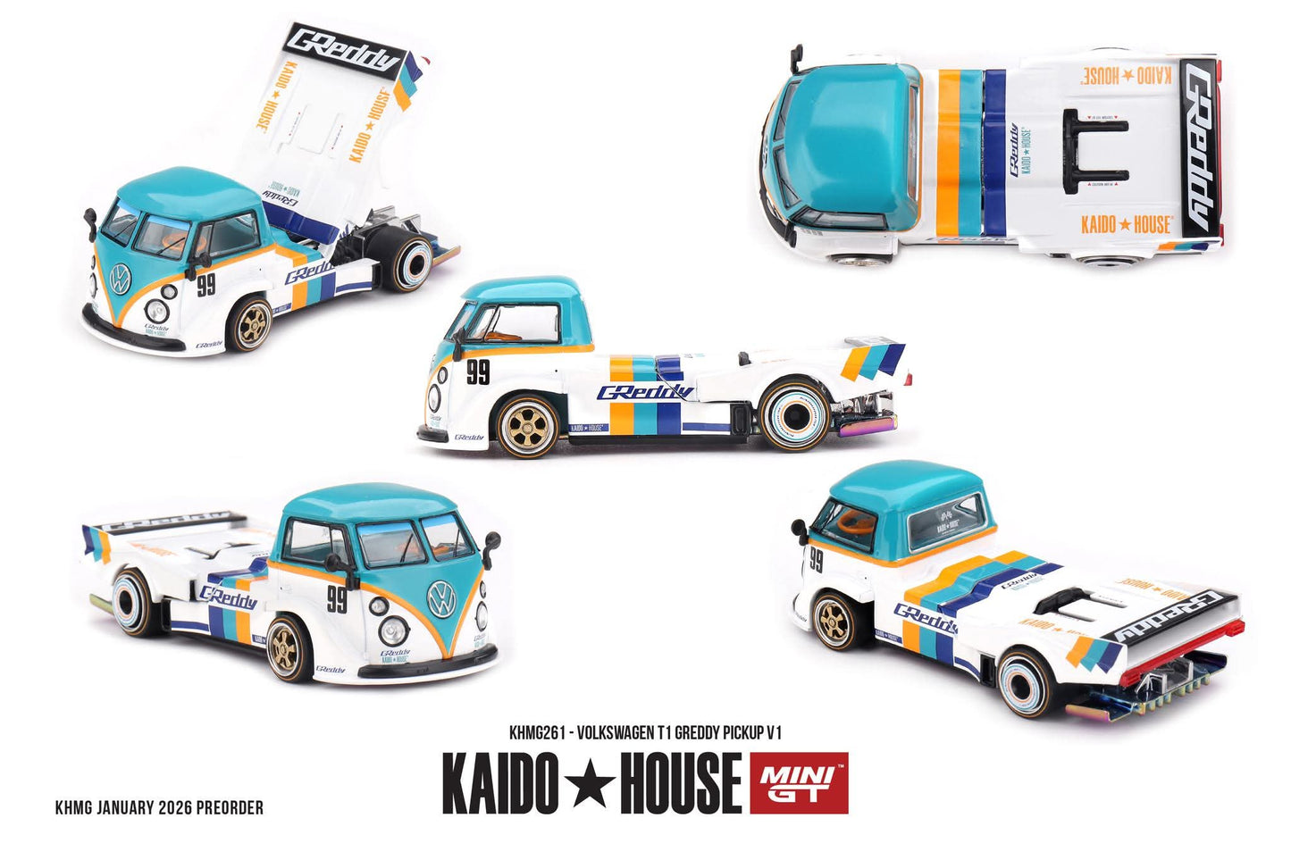 [Pre-Order] Kaido House Volkswagen T1 Greddy PickUp V1 KHMG261 1/64 Die Cast