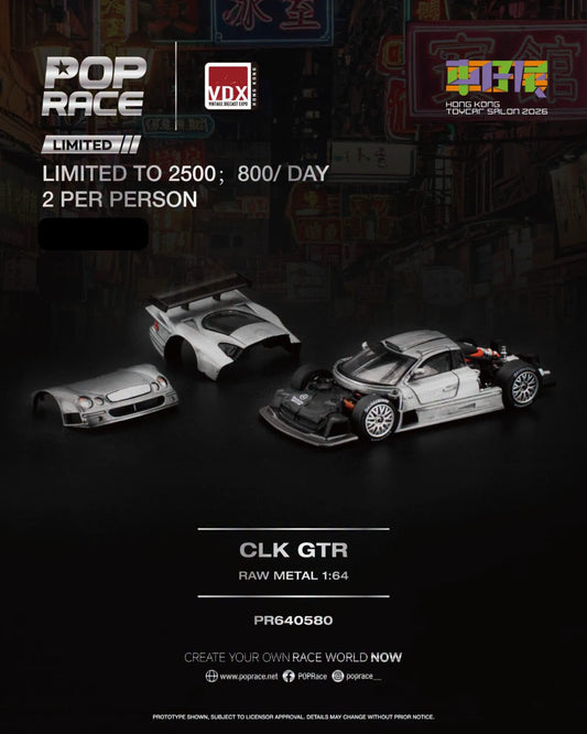 Pop Race CLK GTR Raw Metal Hong Kong Toy Car Salon 2026 PR640580 1/64 Diecast