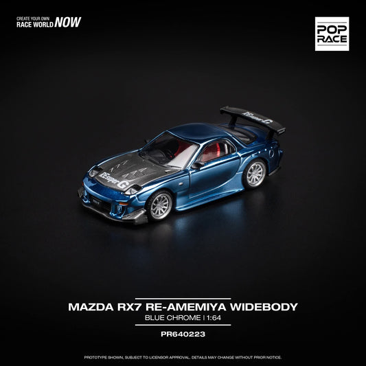 Pop Race Mazda RX7 RE-Amemiya Widebody Blue Chrome PR640223 1/64 Diecast