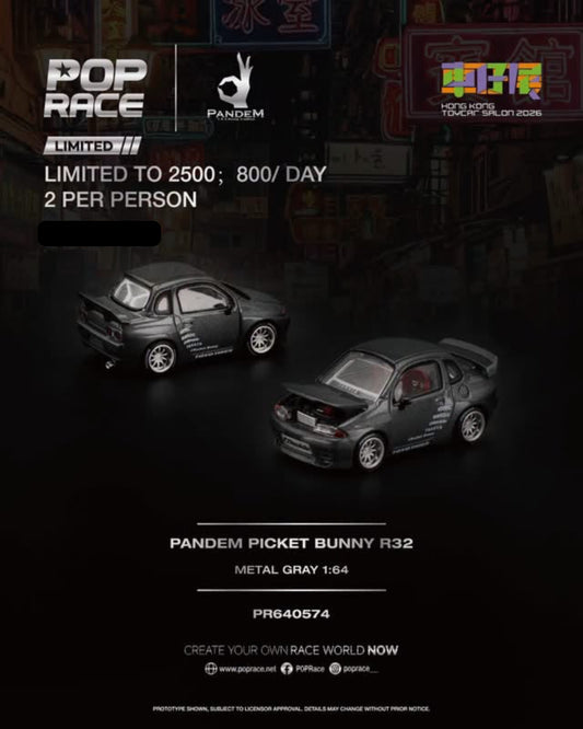 Pop Race Pandem Picket Bunny R32 Metal Gray Hong Kong Toy Car Salon 2026 PR640574 1/64 Diecast