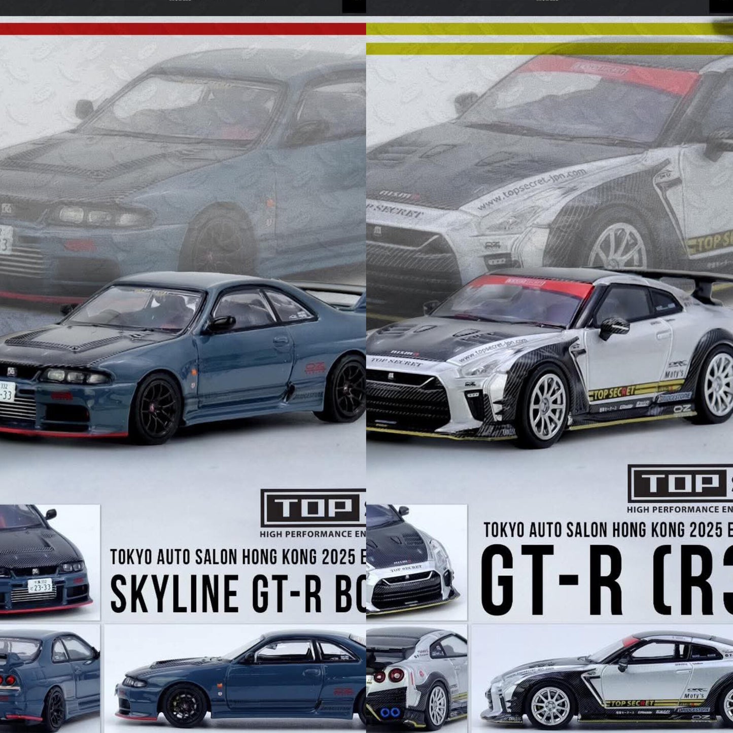 Inno64 2pcs-Set Nissan Skyline GT-R R33 & R35 Top Secret TASHK 25 Limited Edition 1/64 Diecast